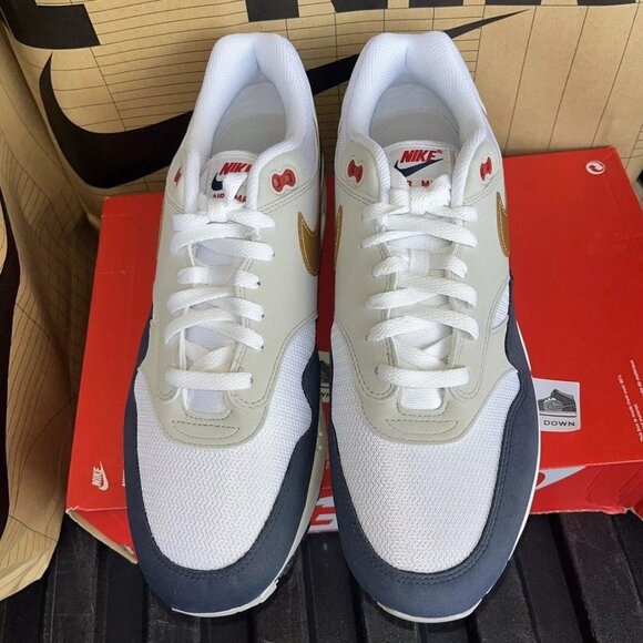 NEW Nike Air Max 1 Olympic White Grey Navy HM9604-400 Men\'s Size 12